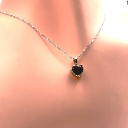 Solid 14K Gold Heart Birthstone Pendant, 925 Sterling Silver 6mm Large Grain Fancy Beaded Charm Necklace Personalized Gift for Her Stackable