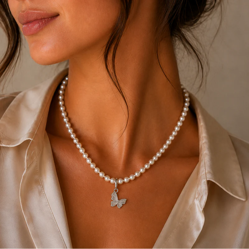 Moissanite Butterfly Necklace and Bracelet Set, 925 Sterling Silver Brushed Wing Enhancer Pendant, Custom Set Luxury Gift for Her