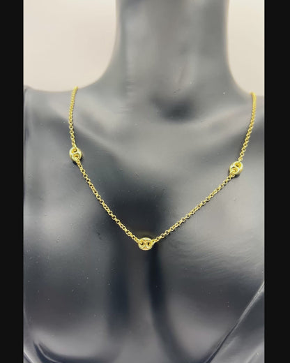 925 Sterling Silver 3 Puffed Mariner Necklace • Gold or Rhodium Plated Anchor Link Charm • Dainty Minimalist Triple Puff Choker Gift for Her