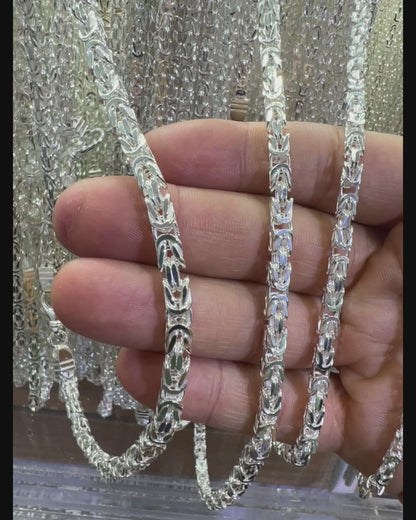Solid 925 Sterling Silver Square Byzantine Chain, Four Sided Box Woven Kings Braid Necklace for Men & Women Semi Solid Heavy Boxy Link Chain