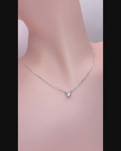 Solid 14K Gold Heart Birthstone Necklace, 925 Sterling Silver 4mm Small Dainty Love Charm Pendant, Personalized Birthday Gift for Her