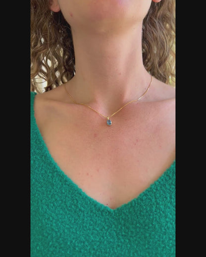 Solid 14K Gold Oval Birthstone Necklace, 925 Sterling Silver 7mm Grain Fancy Beaded Charm Pendant, Personalized Real Gold Birthday Gift for Her Stackable