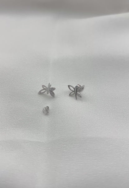 Solid 925 Sterling Silver Dragonfly Butterfly Stud Earrings, Whimsical Cubic Zirconia Nature Piercing for Women, Cute Dainty Winged Studs
