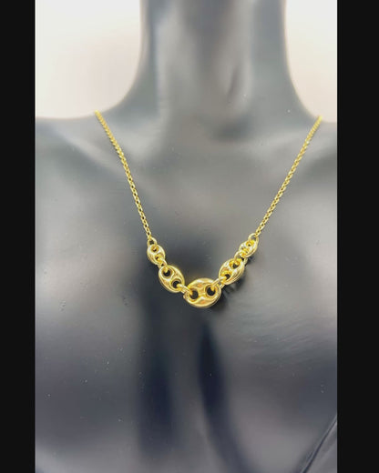 925 Sterling Silver Puffed Mariner Necklace Gold or Rhodium Plated Anchor Link Chain • Graduated Puff Link Choker Minimalist Statement Gift