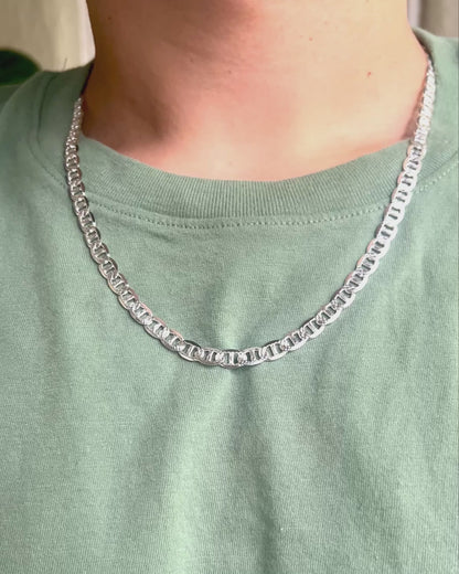 Solid 925 Sterling Silver Mariner Chain Reversible Diamond Cut & High Polish Anchor Link Necklace for Men and Women, Silver Mariner Necklace