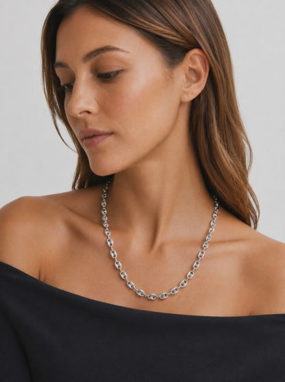 Solid 925 Sterling Silver Puffed Mariner Chain, Semi Solid Thick Anchor Link Necklace for Men & Women, Marine Link Chain for Large Pendants