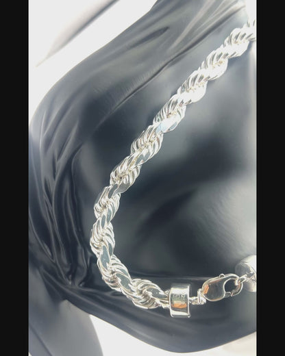 Solid 925 Sterling Silver Diamond Cut Rope Chain, High Polish Twisted Braid Necklace for Men & Women, Premium Silver Rope Chain Necklace