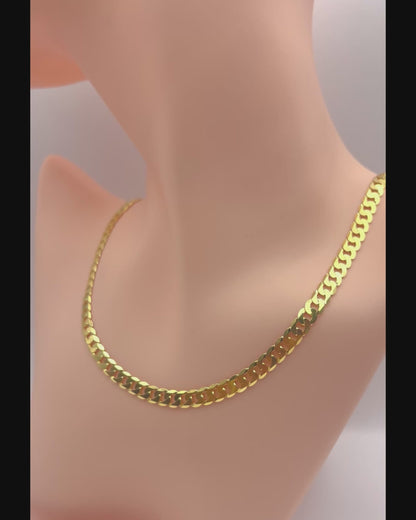 Solid 925 Sterling Silver Flat Curb Chain, 14K Gold Plated Cuban Link Necklace for Men & Women, High Polish Pendant Chain 2.1mm to 5.9mm