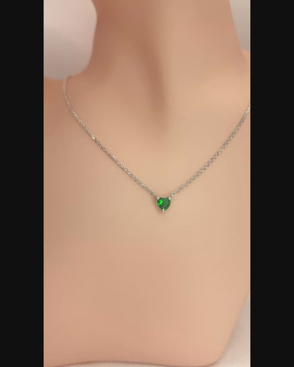 Solid 14K Gold Heart Birthstone Necklace, 925 Sterling Silver 5mm Dainty Love Charm Pendant, Personalized Birthday Gift for Her Stackable
