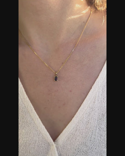 Solid 14K Gold Emerald Cut Birthstone Pendant, 925 Sterling Silver 6x4mm Dainty Rectangle Charm Necklace Personalized Gift for Her Stackable