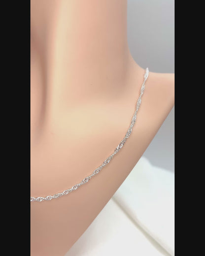 Solid 925 Sterling Silver Diamond Cut Singapore Chain, Twisted Wave Link Sparkle Necklace for Men & Women, Dainty Ripple Pendant Chain
