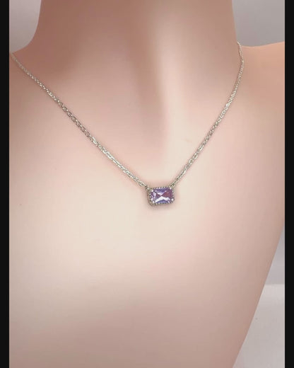 Solid 14K Gold Emerald Cut Birthstone Necklace, 925 Sterling Silver 6x4mm Dainty Rectangle Fancy Charm Pendant, Personalized Gift for Her