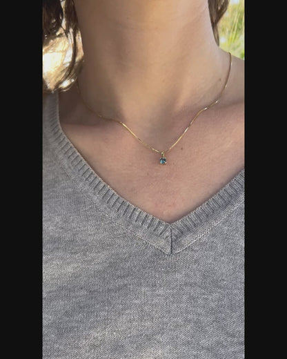 Solid 14K Gold Birthstone Necklace, 4mm Small Dainty Round Crystal Charm Pendant for Women, Personalized Real Gold Gift for Her Stackable