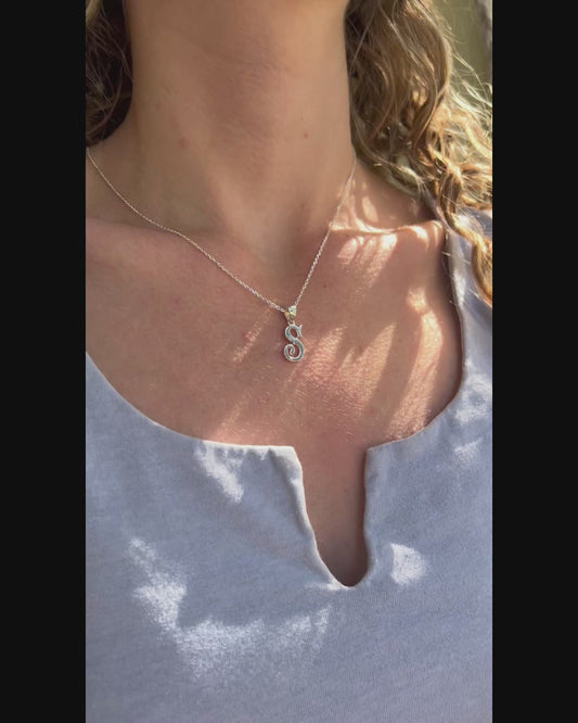 Custom Cursive Initial Necklace 925 Sterling Silver, Personalized Retro Script Letter Pendant, 1970s Style Monogram Gift for Her