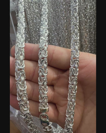 925 Sterling Silver Handmade Flat Byzantine Chain, Premium Silver Kings Braid Chain for Men & Women, Bold 8.1mm-11.1mm Woven Link Necklace