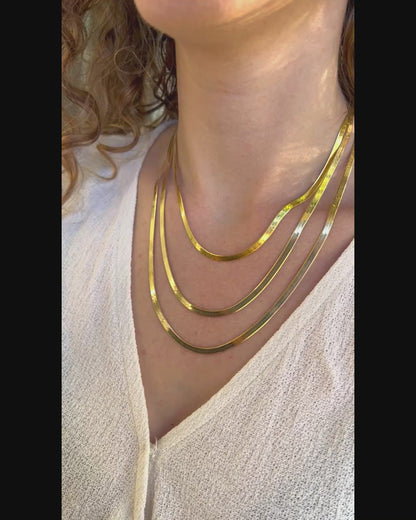 Solid 925 Sterling Silver Gold Plated Herringbone Chain, Flat Snake Link Necklace for Men & Women, High Polish Mirror Chain 3.5mm to 9.5mm