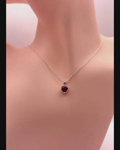 Solid 14K Gold Heart Birthstone Pendant, 925 Sterling Silver 6mm Large Grain Fancy Beaded Charm Necklace Personalized Gift for Her Stackable