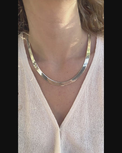 Solid 925 Sterling Silver Herringbone Chain, Flat Liquid Silver Snake Ribbon Necklace for Men & Women, High Polish Herringbone Necklace
