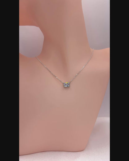 Solid 14K Gold Emerald Cut Birthstone Necklace, 925 Sterling Silver 7x5mm Dainty Rectangle Fancy Charm Pendant, Personalized Gift for Her
