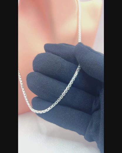 Solid 925 Sterling Silver Greek Box Chain, Greca Geometric Flat Link Necklace for Men & Women, High Polish Italian Square Key Chain
