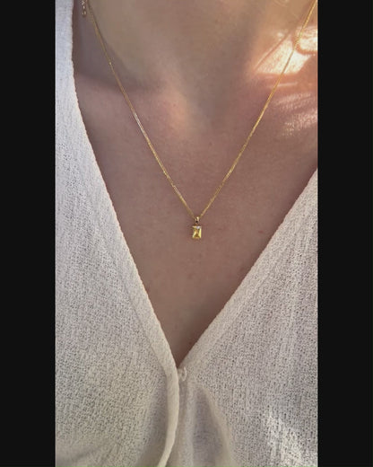 Solid 14K Gold Emerald Cut Birthstone Pendant, 925 Sterling Silver 6x4mm Dainty Rectangle Plain Necklace Personalized Gift for Her Stackable