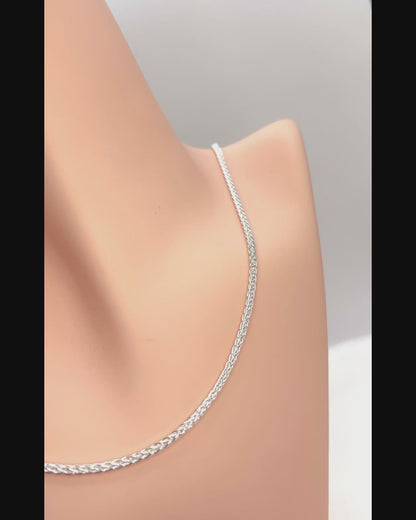 Solid 925 Sterling Silver Wheat Chain, Woven Spiga Link Necklace for Men & Women, Premium Solid Silver Braided Chain for Charms and Crosses