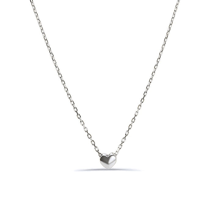 Custom Engraved Puffy Heart Necklace, Solid 925 Sterling Silver Initial Charm, Dainty Personalized Floating Love Pendant 16" to 18"