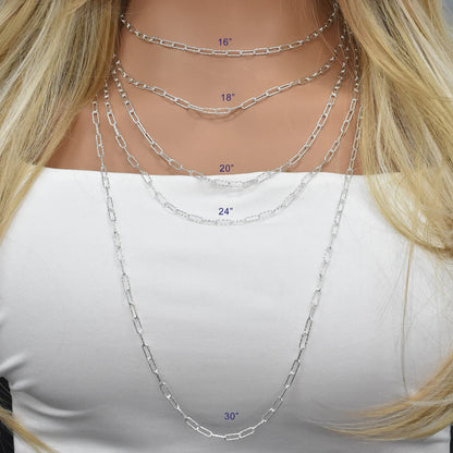 Textured Mesh Paperclip Chain 925 Sterling Silver, Diamond Cut Elongated Link Necklace, 14K Gold Plated or Rhodium Plated Streetwear
